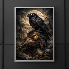 Raven perched on a plague doctor mask poster 5