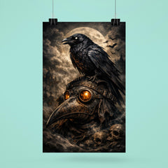 Raven perched on a plague doctor mask poster 6