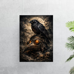 Raven perched on a plague doctor mask poster 7