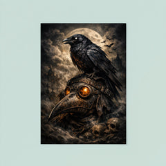 Raven perched on a plague doctor mask poster 8