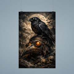 Raven perched on a plague doctor mask poster 9