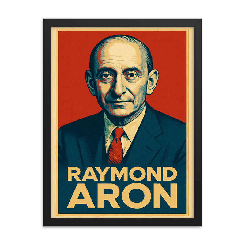 Raymond Aron framed print on a plain backdrop in size 18