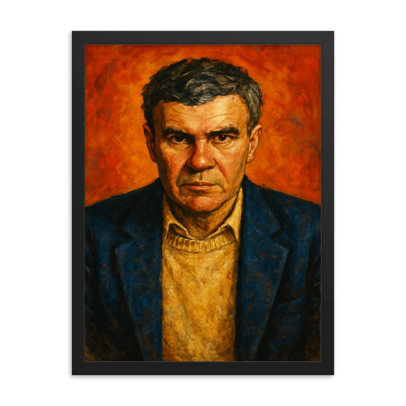 Raymond Carver framed print on a plain backdrop in size 18