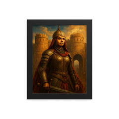 Razia Sultan in armor before Delhi gates framed print on a plain backdrop in size 8"x10".