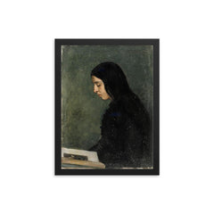 Reading Black Haired Woman by Adolf von Becker framed print on a plain backdrop in size 12"x16".