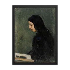 Reading Black Haired Woman by Adolf von Becker framed print on a plain backdrop in size 18"x24".