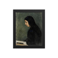 Reading Black Haired Woman by Adolf von Becker framed print on a plain backdrop in size 8"x10".