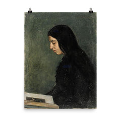 Reading Black Haired Woman by Adolf von Becker poster on a plain backdrop in size 8"x10".