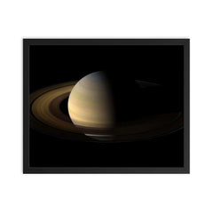 Real picture of Saturn from Cassini official framed print on a plain backdrop in size 16"x20".