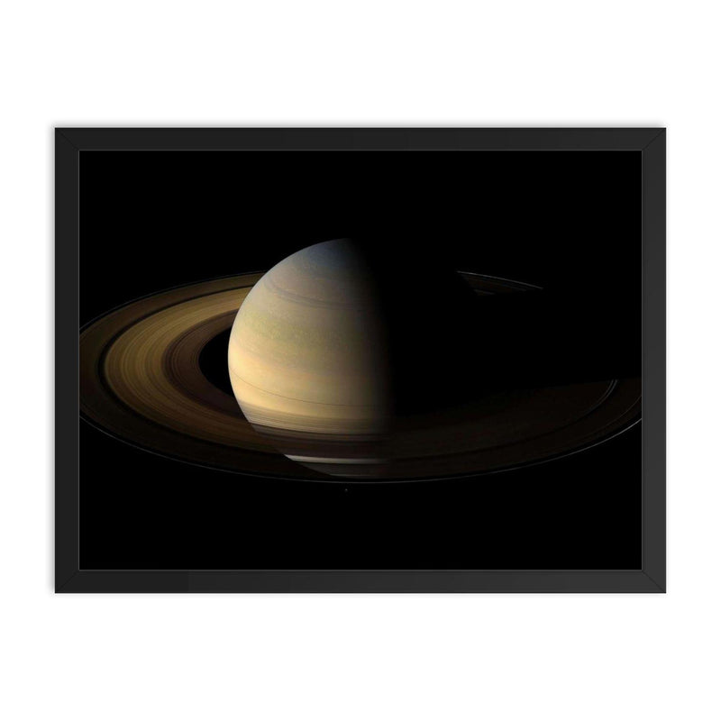 Real picture of Saturn from Cassini official framed print on a plain backdrop in size 18