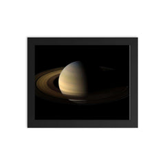 Real picture of Saturn from Cassini official framed print on a plain backdrop in size 8"x10".
