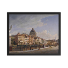 Rear View of the Houses at Schloßfreiheit by Eduard Gaertner framed print on a plain backdrop in size 16"x20".