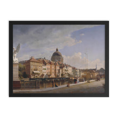 Rear View of the Houses at Schloßfreiheit by Eduard Gaertner framed print on a plain backdrop in size 18"x24".