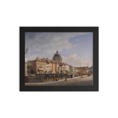 Rear View of the Houses at Schloßfreiheit by Eduard Gaertner framed print on a plain backdrop in size 8"x10".