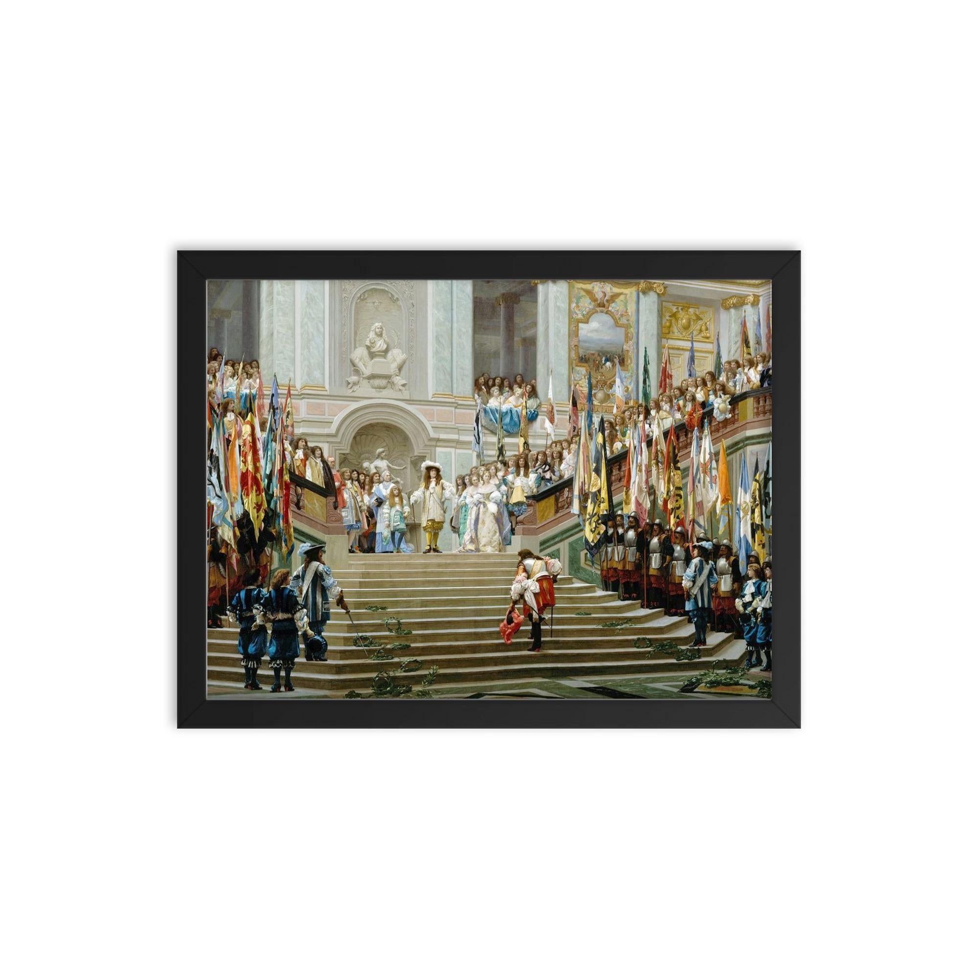 Reception of Le Grand Condé at Versailles by Jean-Léon Gérôme, 1878 framed print on a plain backdrop in size 12"x16".