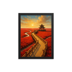 Red Beach Panjin China framed print on a plain backdrop in size 12"x16".