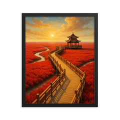 Red Beach Panjin China framed print on a plain backdrop in size 16"x20".