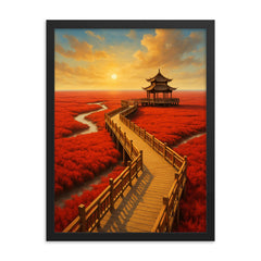 Red Beach Panjin China framed print on a plain backdrop in size 18"x24".