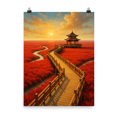 Red Beach Panjin China poster on a plain backdrop in size 8"x10".