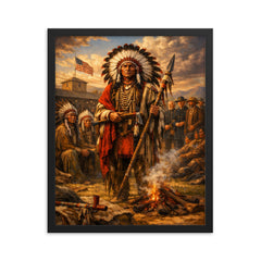 Red Cloud at Fort Laramie council framed print on a plain backdrop in size 16"x20".
