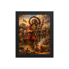 Red Cloud at Fort Laramie council framed print on a plain backdrop in size 8"x10".
