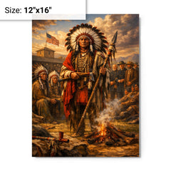 Red Cloud at Fort Laramie council metal print on a plain backdrop in size 12"x16".
