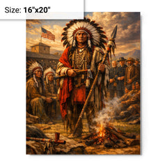 Red Cloud at Fort Laramie council metal print on a plain backdrop in size 16"x20".
