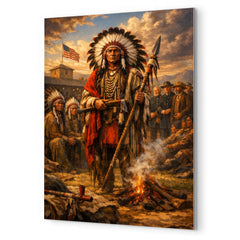 Red Cloud at Fort Laramie council metal print mockup