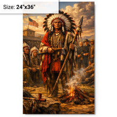 Red Cloud at Fort Laramie council metal print on a plain backdrop in size 24"x36".