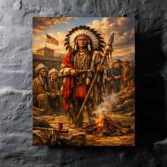 Red Cloud at Fort Laramie council metal print mockup
