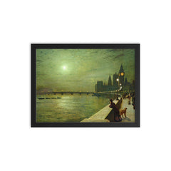 Reflections on the Thames by John Atkinson Grimshaw framed print on a plain backdrop in size 12"x16".