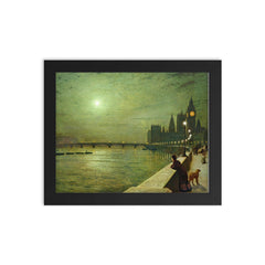 Reflections on the Thames by John Atkinson Grimshaw framed print on a plain backdrop in size 8"x10".