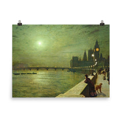 Reflections on the Thames by John Atkinson Grimshaw poster on a plain backdrop in size 8"x10".