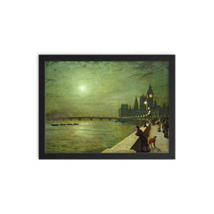 Reflections on the Thames by John Atkinson Grimshaw, 1880 framed print on a plain backdrop in size 12"x16".
