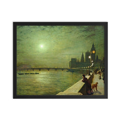 Reflections on the Thames by John Atkinson Grimshaw, 1880 framed print on a plain backdrop in size 16"x20".
