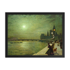 Reflections on the Thames by John Atkinson Grimshaw, 1880 framed print on a plain backdrop in size 18"x24".