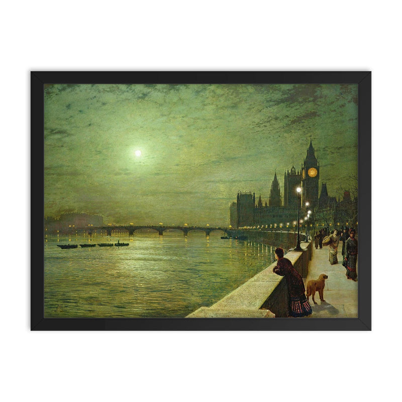 Reflections on the Thames by John Atkinson Grimshaw, 1880 framed print on a plain backdrop in size 18