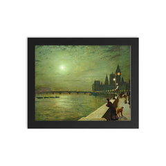 Reflections on the Thames by John Atkinson Grimshaw, 1880 framed print on a plain backdrop in size 8"x10".