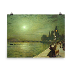 Reflections on the Thames by John Atkinson Grimshaw, 1880 poster on a plain backdrop in size 8"x10".