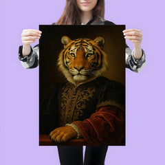 Regal portrait of a tiger with Renaissance style dress poster 3