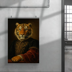 Regal portrait of a tiger with Renaissance style dress poster 4