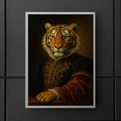 Regal portrait of a tiger with Renaissance style dress poster 5