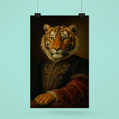Regal portrait of a tiger with Renaissance style dress poster 6