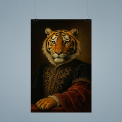 Regal portrait of a tiger with Renaissance style dress poster 9