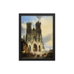 Reims Cathedral with a Medieval Procession by David Roberts framed print on a plain backdrop in size 12"x16".