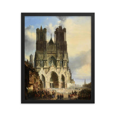Reims Cathedral with a Medieval Procession by David Roberts framed print on a plain backdrop in size 16"x20".