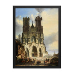 Reims Cathedral with a Medieval Procession by David Roberts framed print on a plain backdrop in size 18"x24".