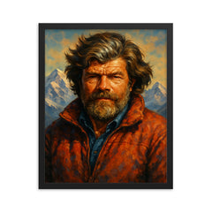 Reinhold Messner framed print on a plain backdrop in size 16"x20".