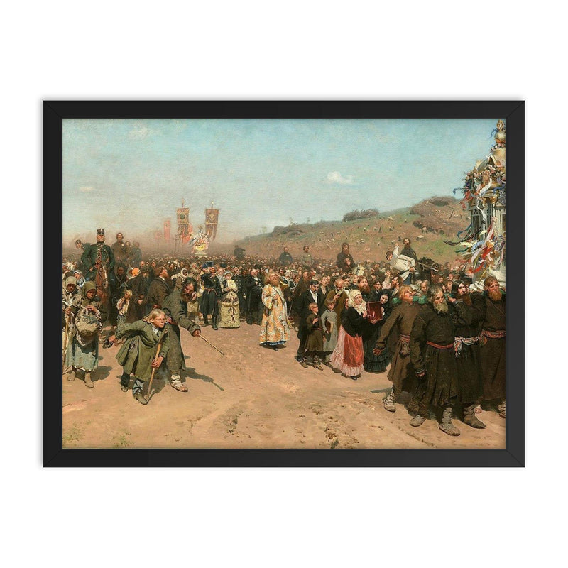 Religious Procession in Kursk Governorate by Ilya Repin framed print on a plain backdrop in size 18