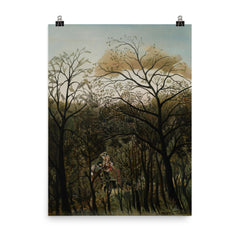 Rendezvous in the Forest by Henri Rousseau, 1889 poster on a plain backdrop in size 8"x10".